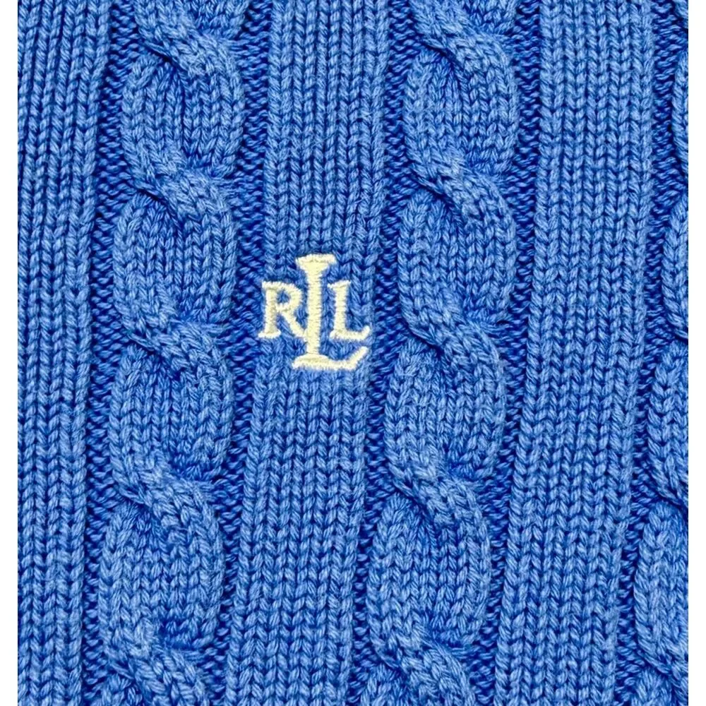 Lauren Ralph Lauren Womens S Blue 100% Cotton Cable Knit Crewneck Sweater LRL